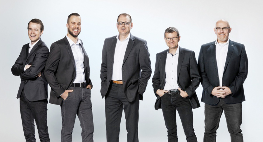 Generationenwechsel bei der a&f systems ag im Jahr 2017, v.l.n.r.: Serge Dillier, Philippe Lindegger, Stefan Schärer, Urs Felber, Thomas Portmann